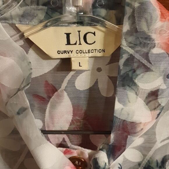 Ladies Sheer Floral Dramatic Shoulder Top sz L - Picture 3 of 4